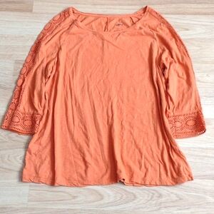 Sonoma Burnt Orange 3/4 Lacey Sleeves Women's Top 100 Percent Cotton Large